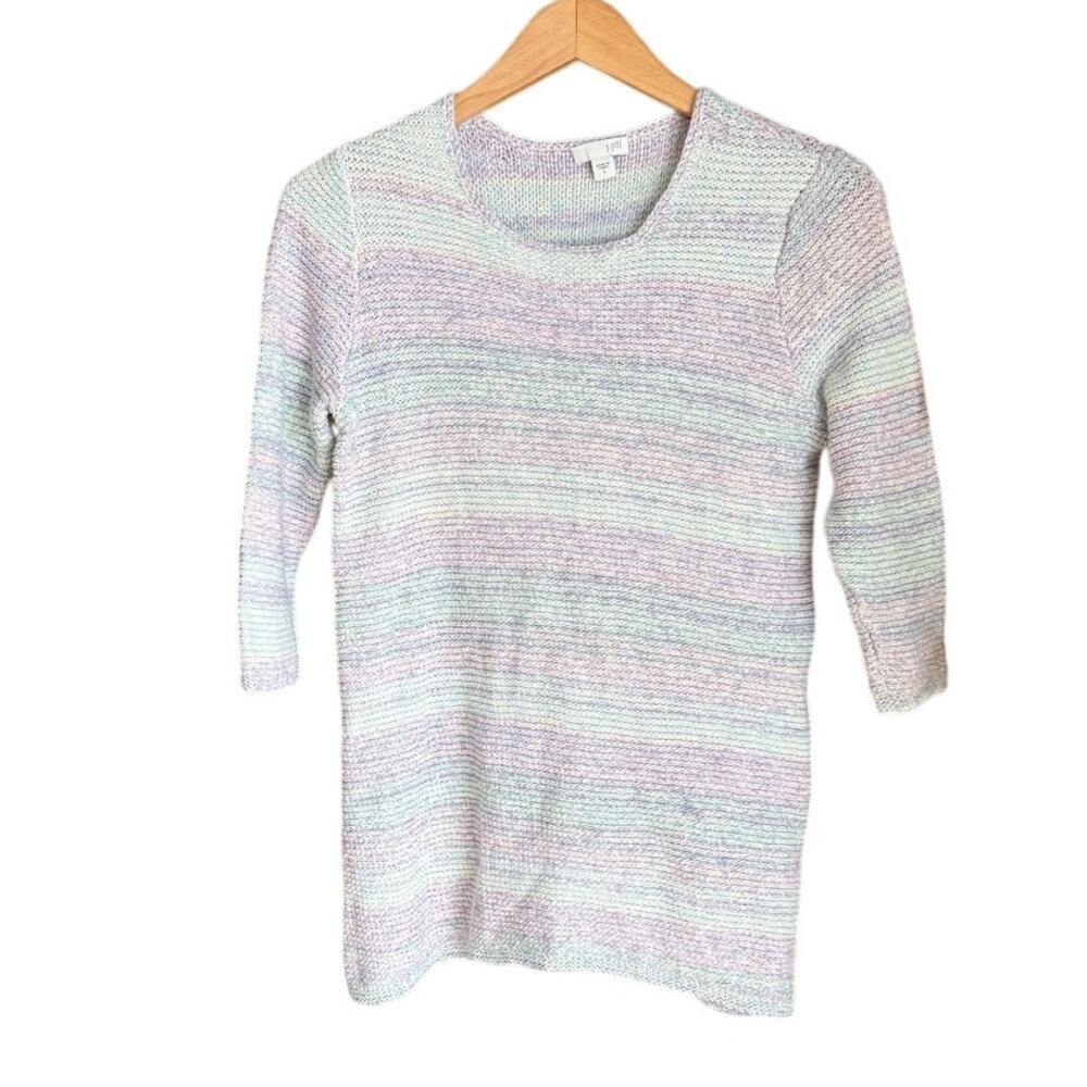 J. Jill Striped Tight Knit Cotton Tunic Sweater Size S Mature Coastal Beach